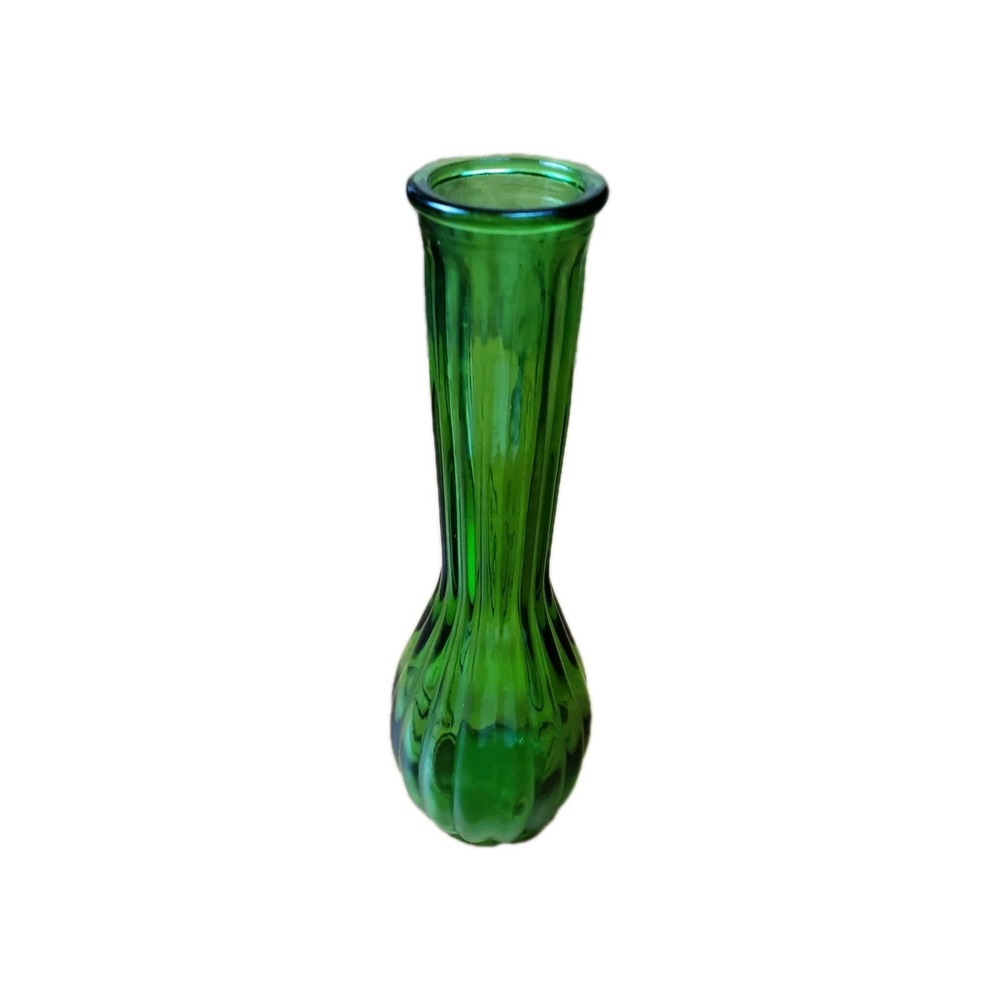 Bud Vase Vintage Fluted Green Glass 9" Tall Bottom Has 4034 4 No Chips Or Scrat